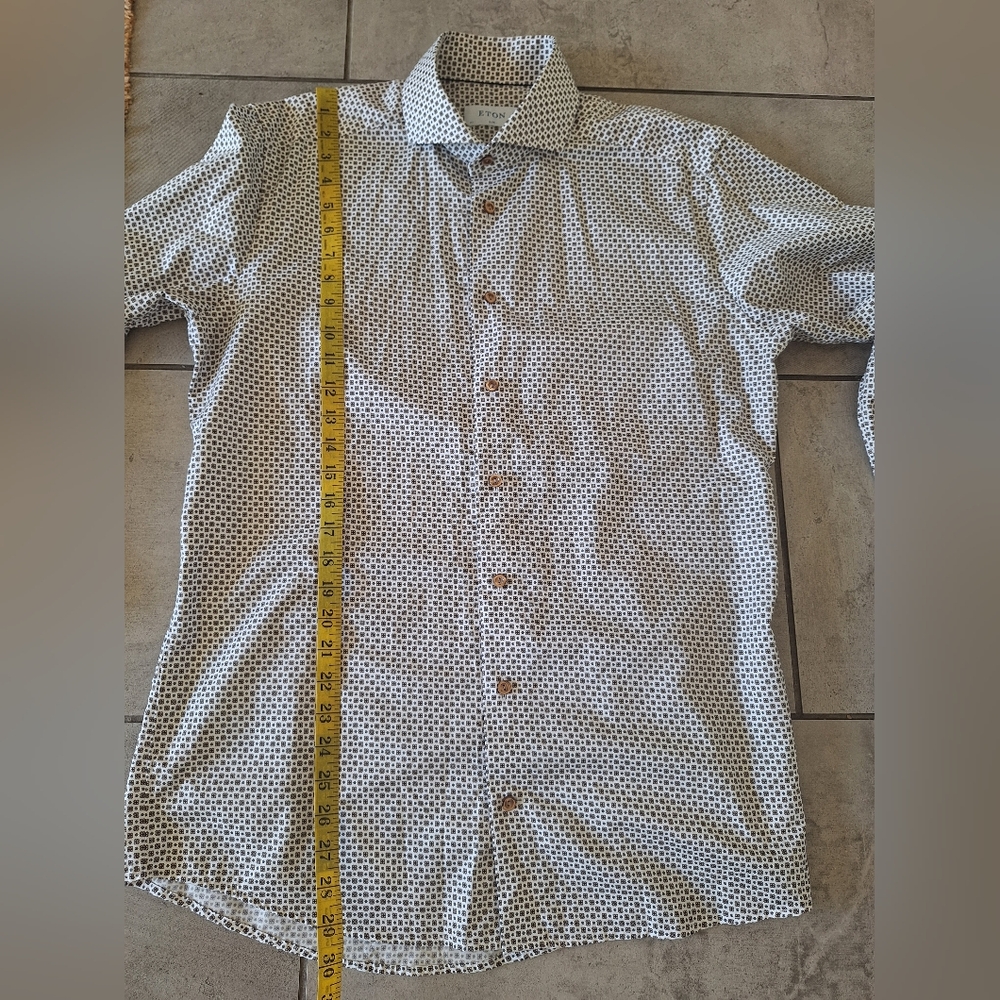 Eton Brown And White Patterned Button Down Shirt … - image 5